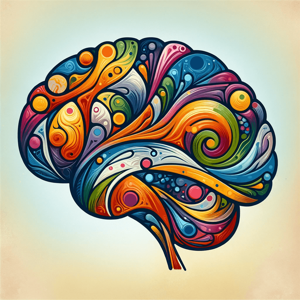 Colourful illustration of the brain, designed to symbolize neurodiversity and mental health.